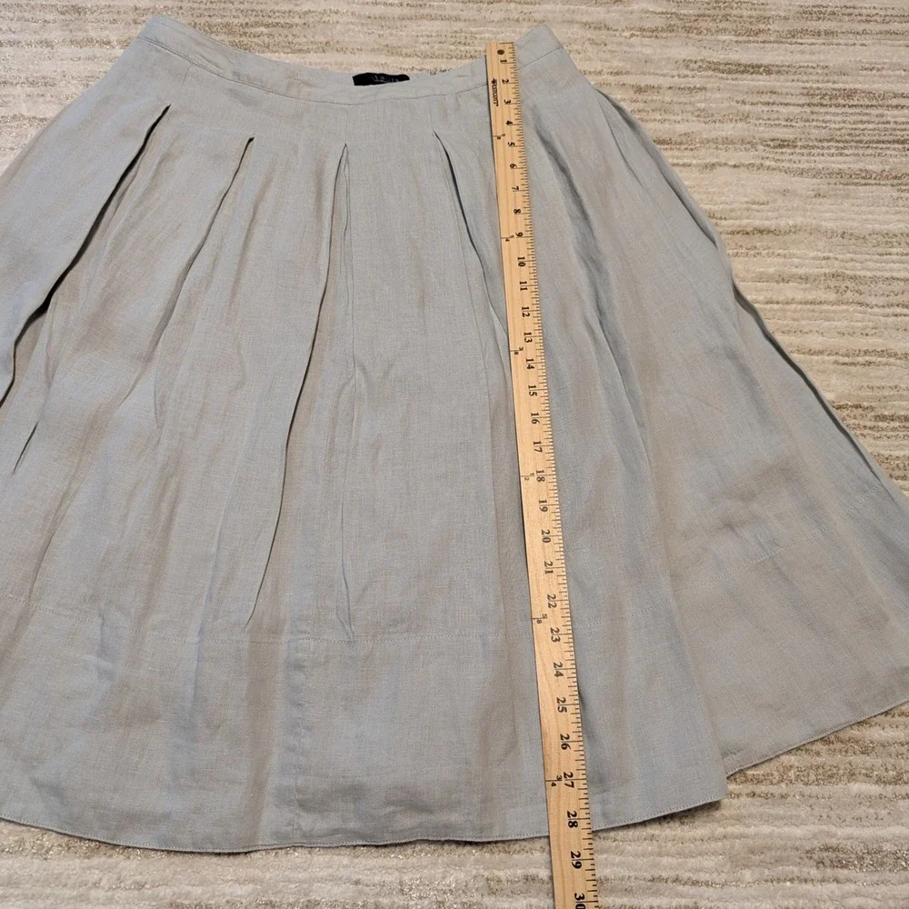 Talbots Linen Skirt Sz 12 Gray Pleated A-Line Cotton Lined Coastal Midi Beach